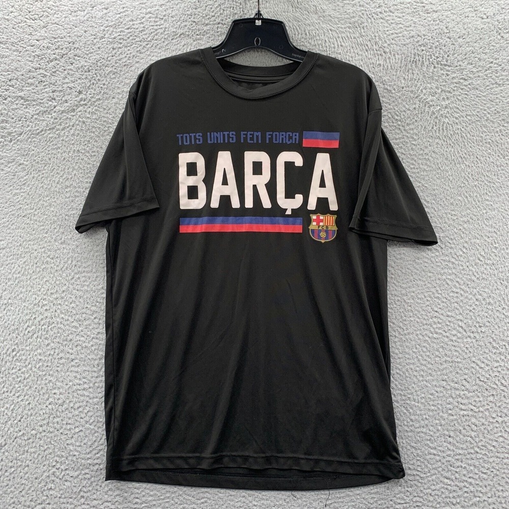 FC BARCELONA T Shirt Mens Large Short Sleeve Black Blue Red Soccer*